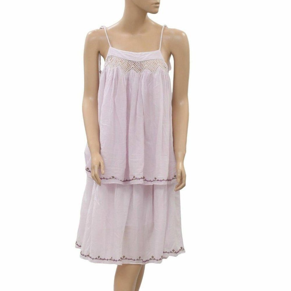 HappyXNature Embroidered Mini Dress Slip Crochet Tiered Lavender Beach S